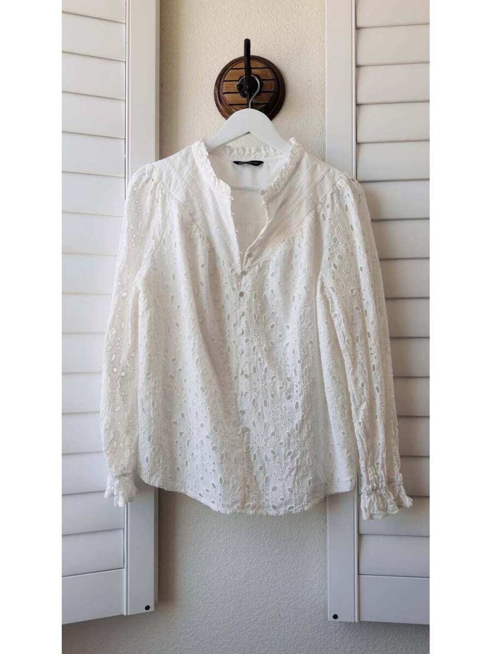 PrettyGarden White 100% Cotton Eyelet Blouse - Size L